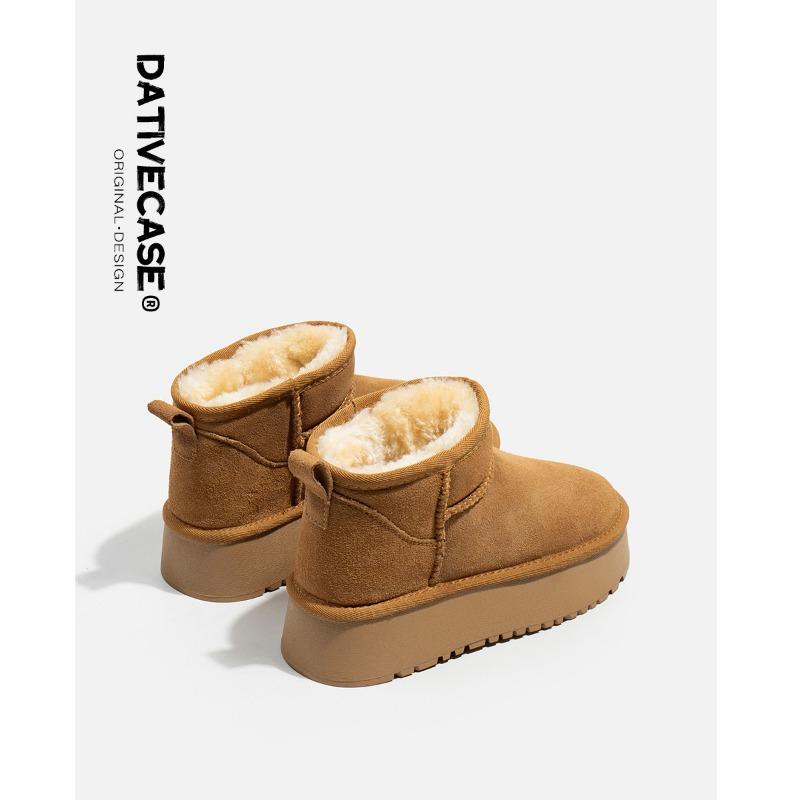 

78~ Leather wool snow boots women s thick-soled velvet winter short boots cotton boots Sangpo 40