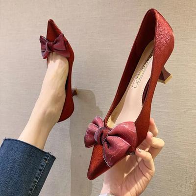 Fashion Women Sweet Yellow High Qualtiy Bow Tie Stiletto Heels Lady Cool Black Comfort Spring & Summer High Heel Shoes Zapatos