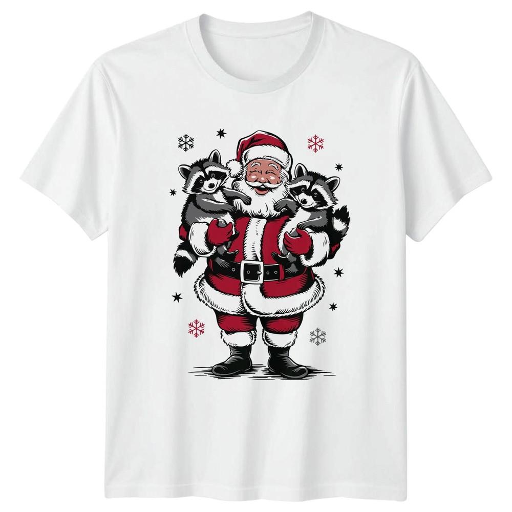 Santa Claus Raccoons Christmas Holiday Unisexs TShirt Unisexs Tee Graphic Top S