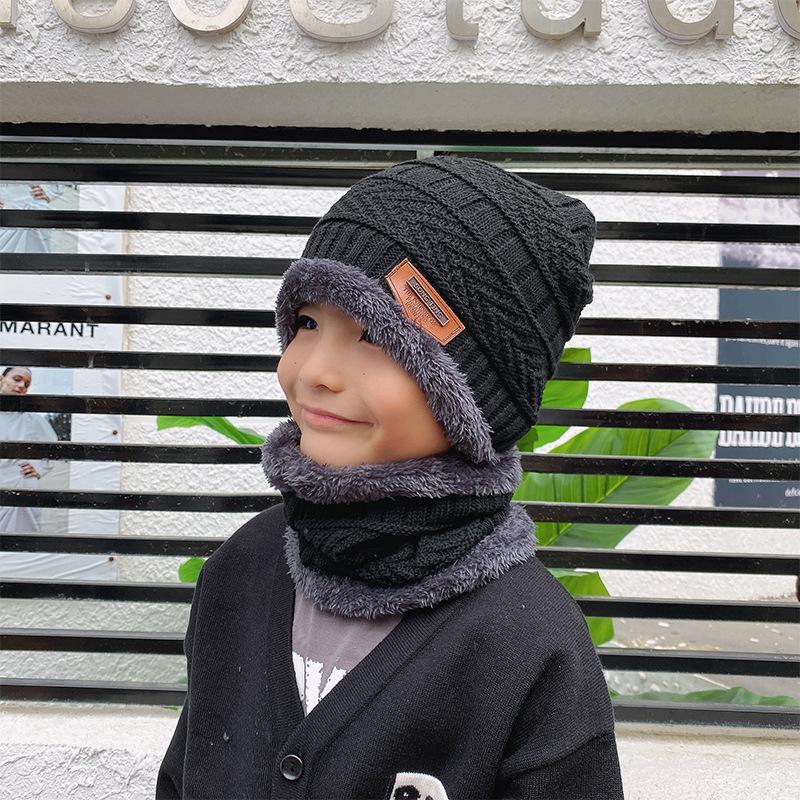Winter Knitted Fleece-Lined Hat & Scarf Set for Men, Women & Kids - Thick Wool Parent-Child Cap