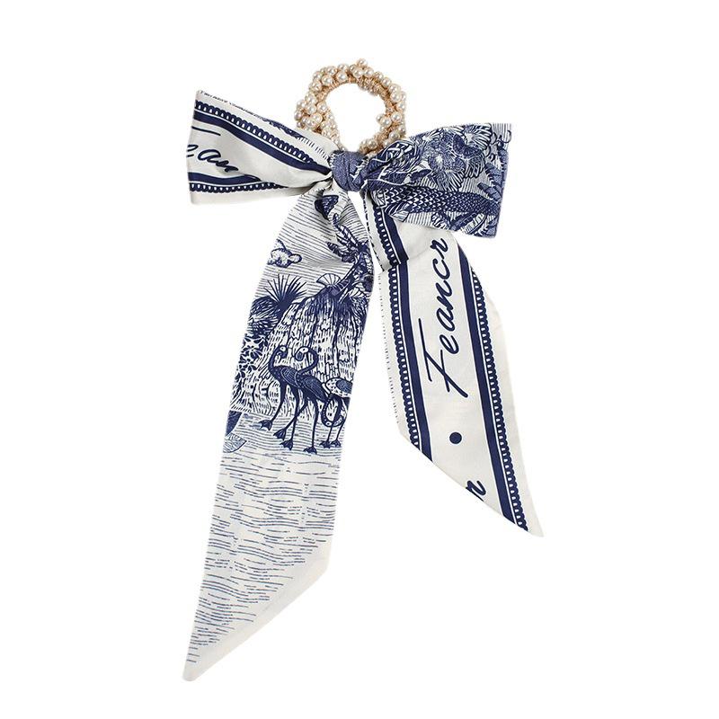 2021 Influencer Pearl Hair Tie with Ribbon Scarf Headband - Women's Elastic Band