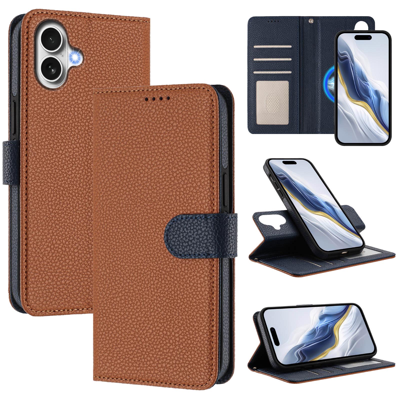For iPhone 17 Leather Case Detachable Wallet Magnetic Phone Cover with Hand Strap