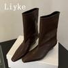 Fashion Liyke Winter New Soft Leather Ankle Short Boots Women Fashion Pointed Toe Elegant Low Heel Dress Ladies Pumps Shoes Modern Botas