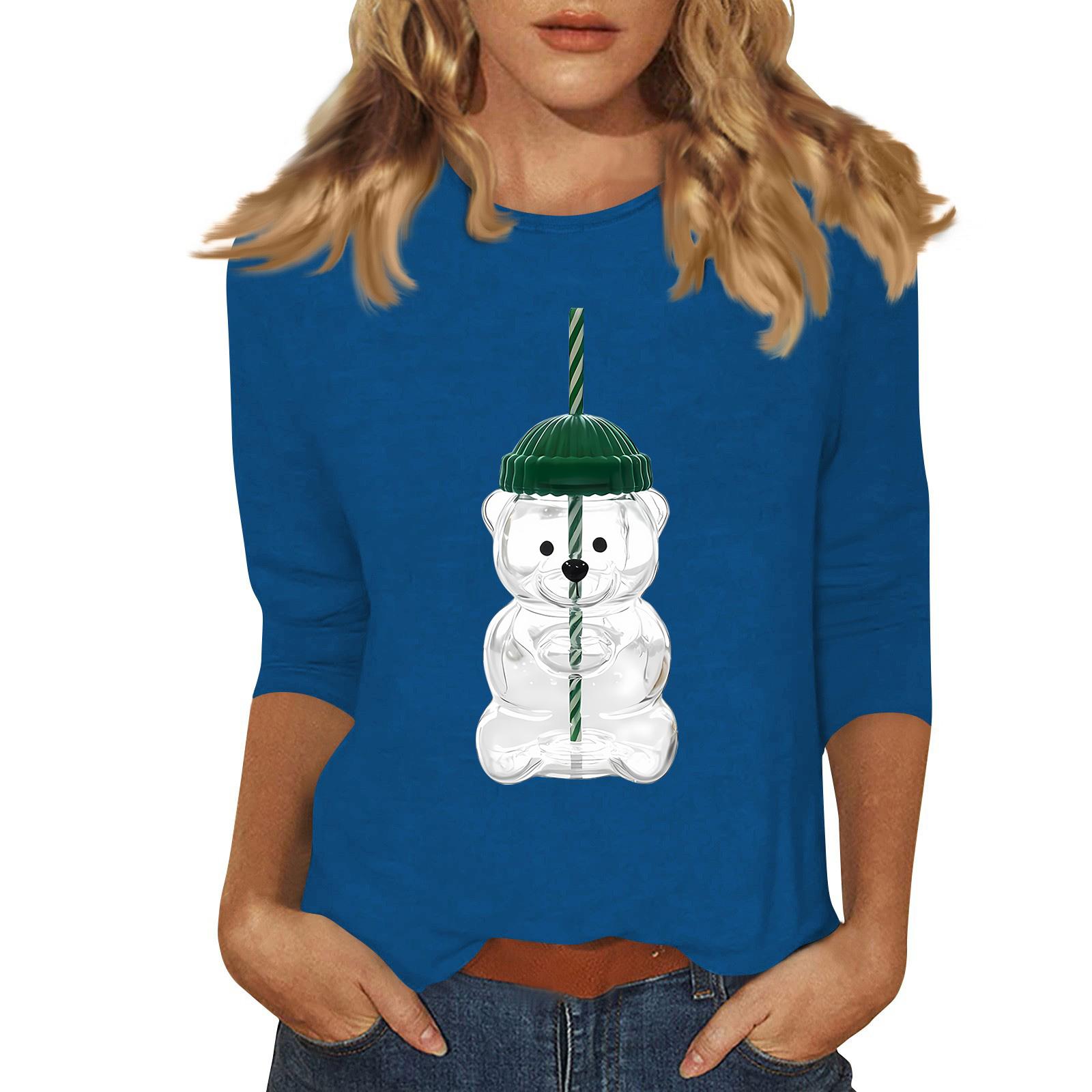 

Women s Fashion Casual Three-quarter Sleeve Halloween Printed Round Neck Top XXL синій