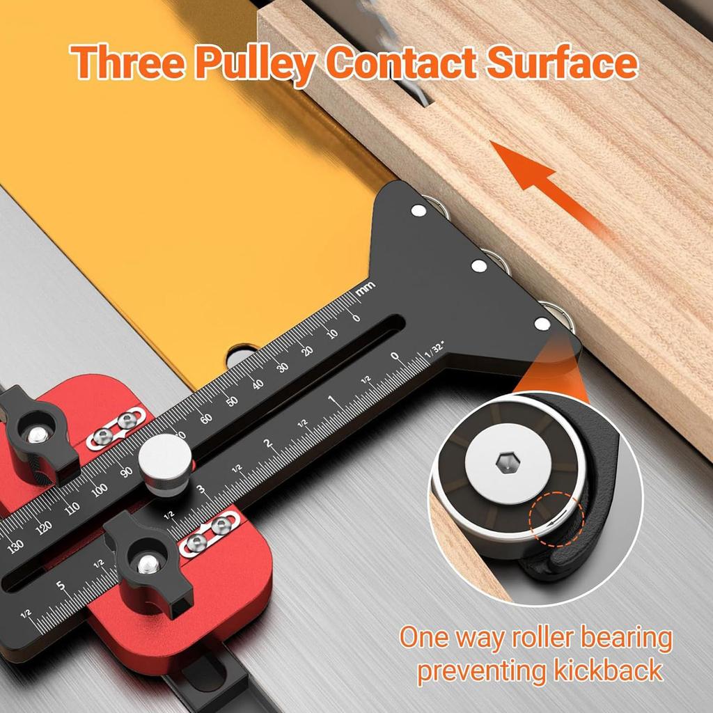 Thin Crack Table Saw Jig Guide 3 Pulleys Limiters for 3/8x3/4in U Slot 1/4x3/8in T Slot