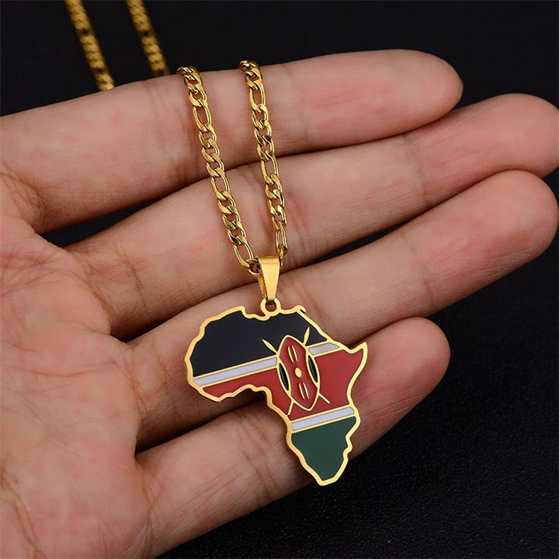 Collana in Acciaio Inossidabile Mappa dell'Africa Hip-hop - Design Nigeria, Somalia, Angola