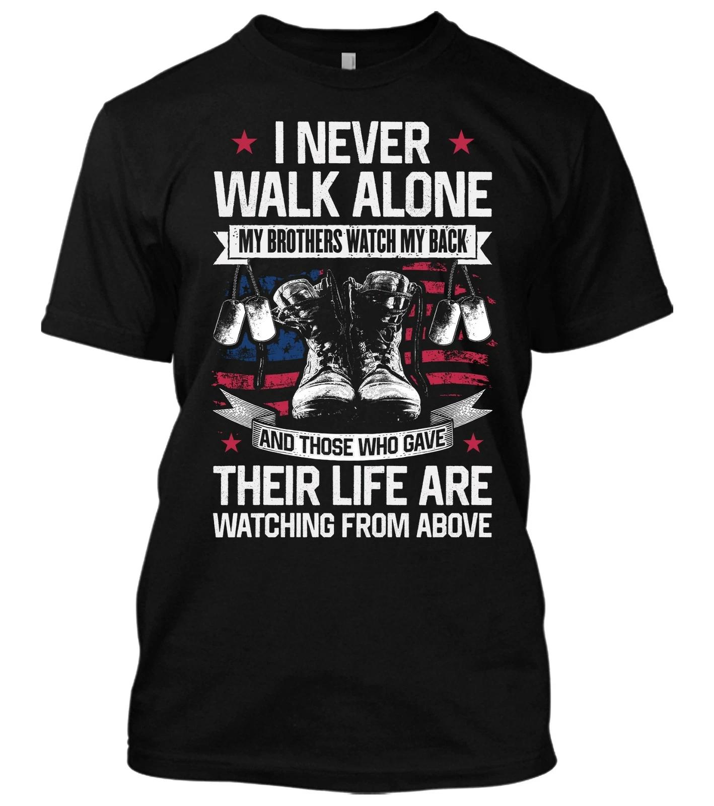 I Never Walk Alone USA Veteran New Mens Shirt Patriotic Liberal America Flag Tee S