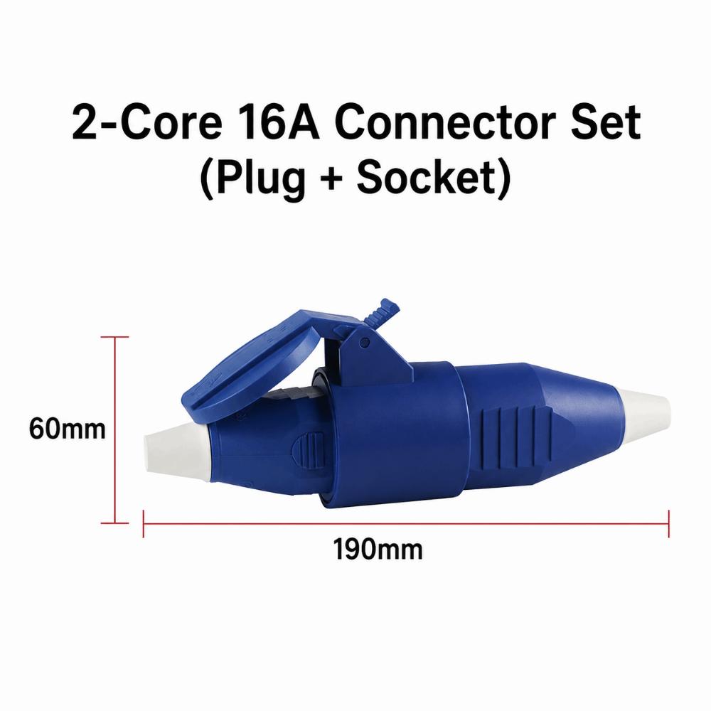 2 Pin 16A Industrial Connector Single Phase EU Standard Plug Waterproof Fitting  Outdoor Equipment