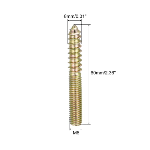 uxcell Hanger Bolts, M8 X 60mm, 8 Pieces, Double-Ended Knock Screws, Dowel Screws, for Wood Furniture, Renovation, Construction, Repair, and Jointing