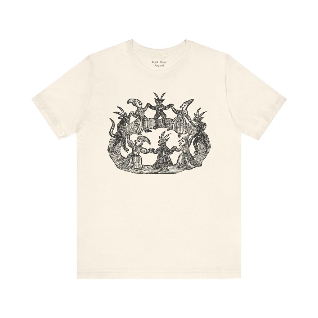 Hexen und Zauberer II, Vintage Holzschnitt T-Shirt, Okkulte Kunst T-Shirt, Schwarze Magie, Hexisch, Zirkel, Hexisches Jersey Kurzarm-T-Shirt