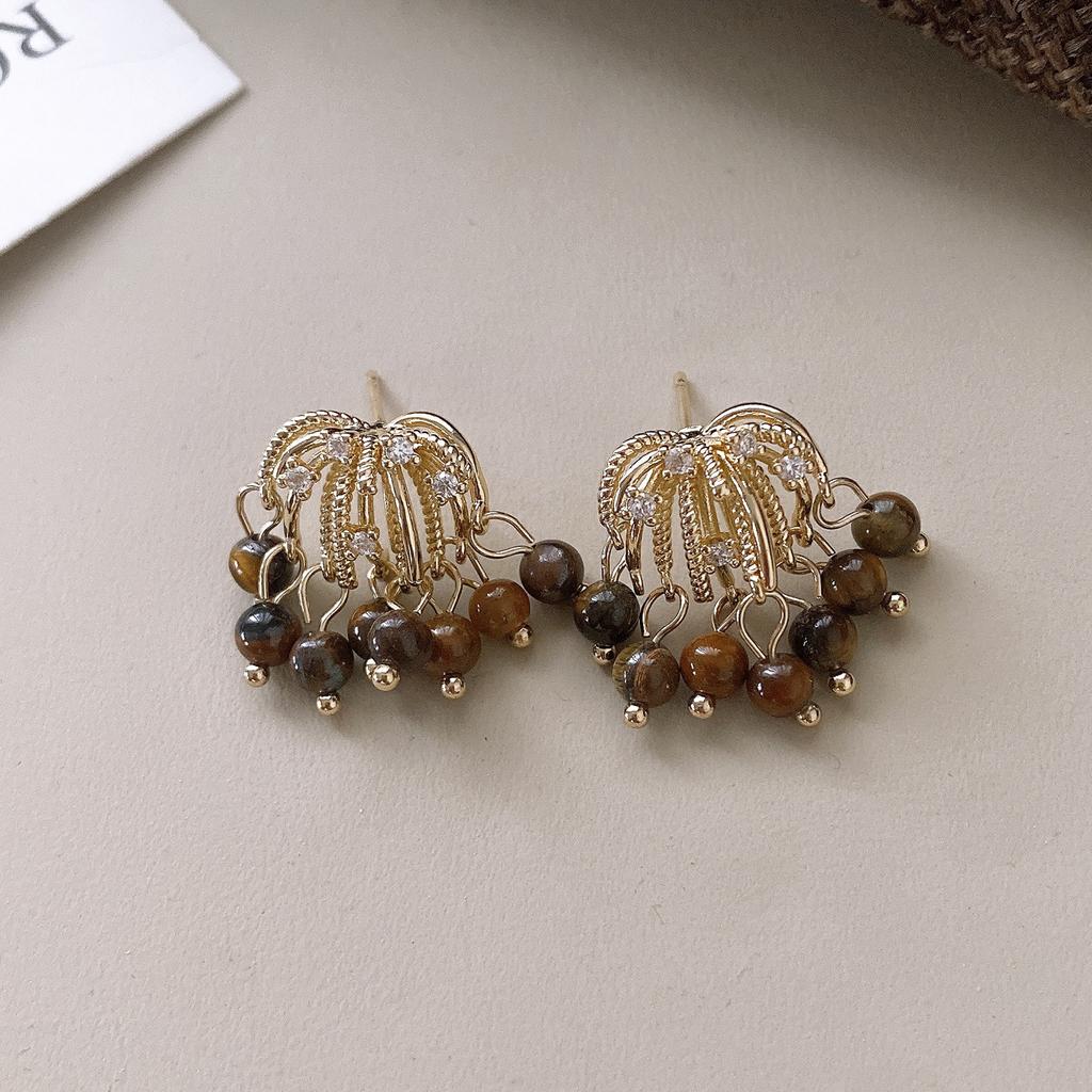 Maillard coffee color love gourd tiger's eye stone earrings earrings earrings design sense