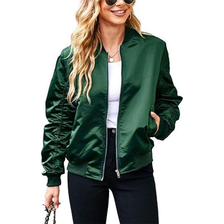 Women Oversized Bomber Jacket Zip Up Coat with Pockets Casual Fall Outfits