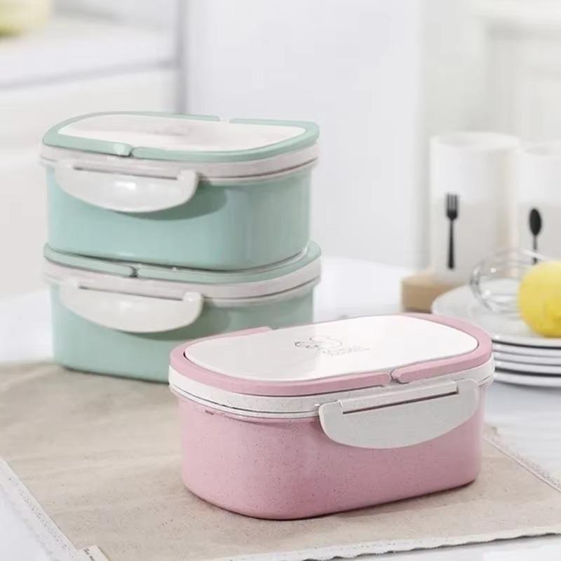 Double-layer Portable Student Office Lunch Box Food Preservation Container Storage Box Lunch Boxs Supplies Household Solid Color
