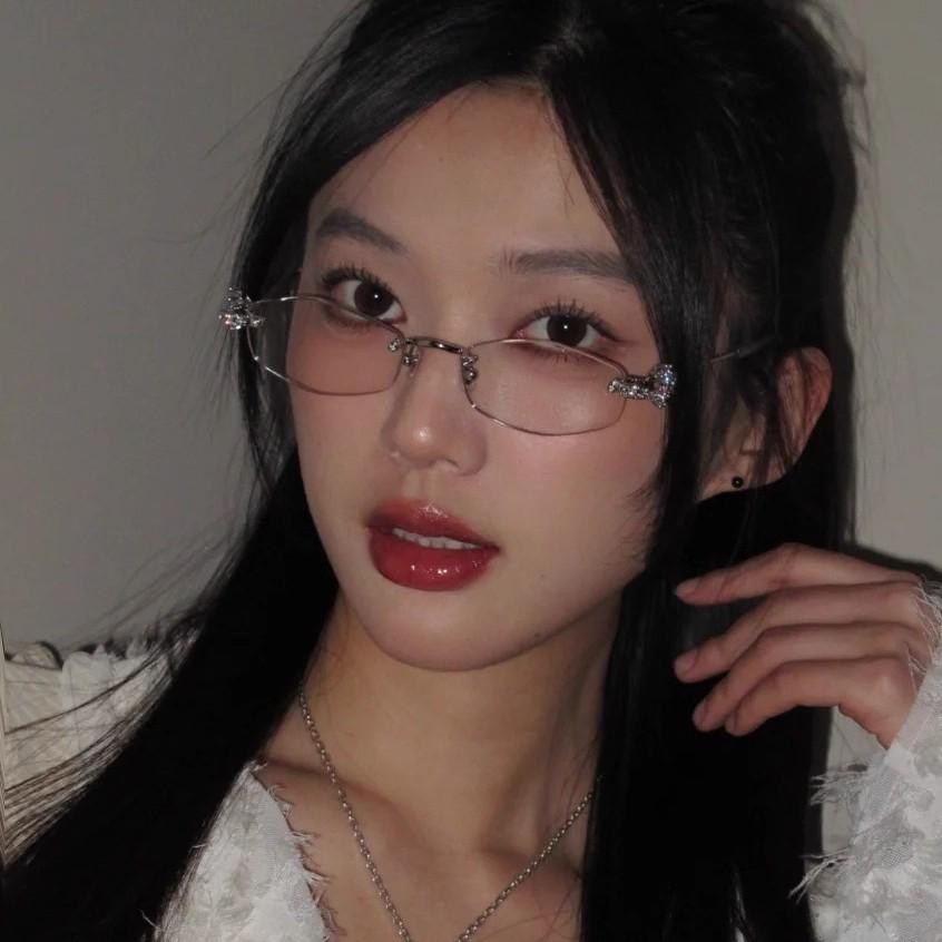 Jennie Style Frameless Diamond-Studded Silver Polygonal Sunglasses - High-End, Ultra-Light, Pure Desire Look