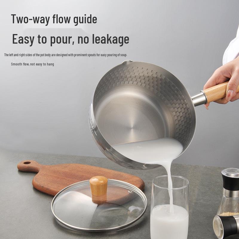 Stainless Steel Yukihira Pan: Non-Stick Milk, Soup & Noodle Pot with Wooden Handle for Baby Food & Breakfast