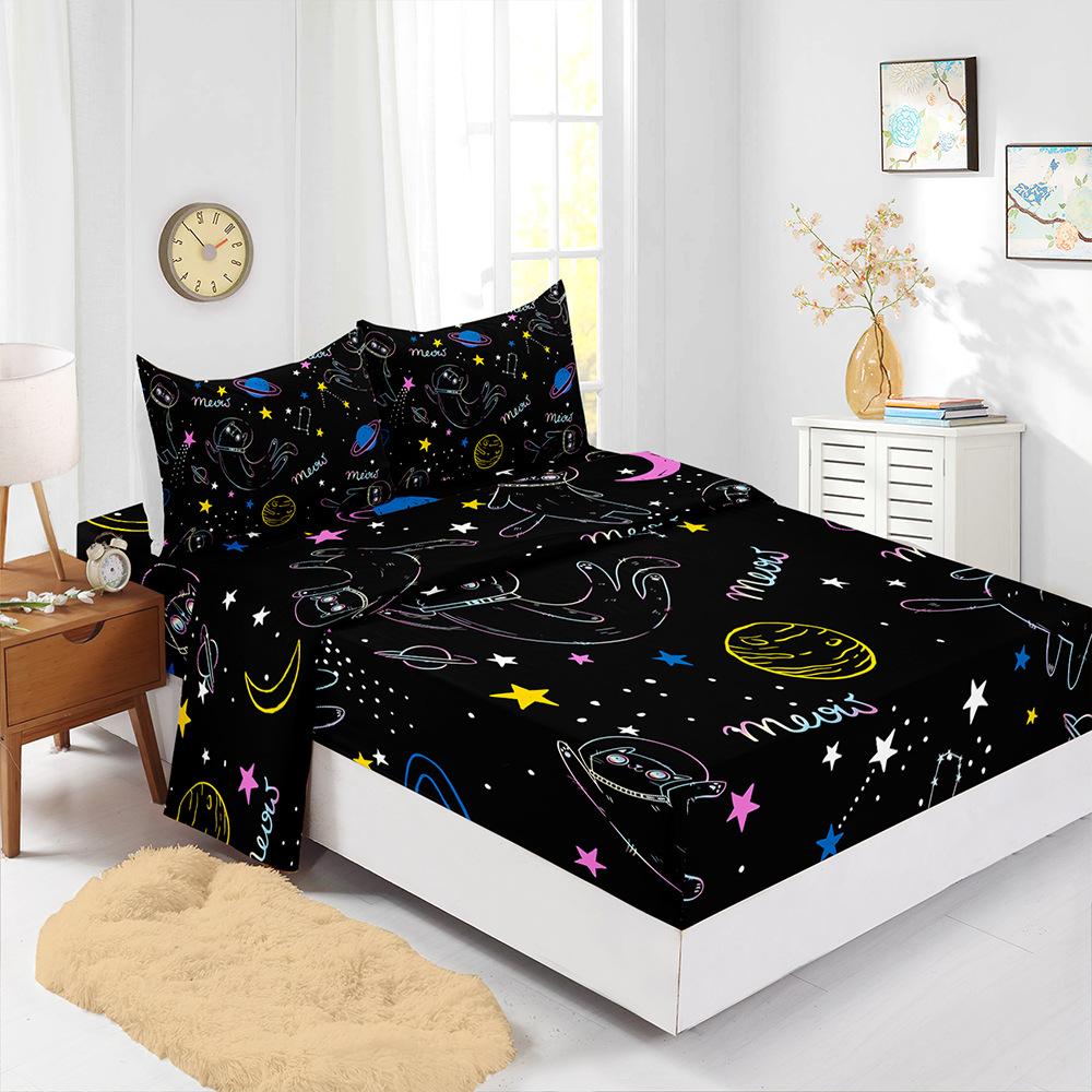 

Four-Piece Mattress Sheet Digital Printing Astronaut Mattress Protective Cover Bedding (90cm * 190cm * 40cm) Pillowcase * 1