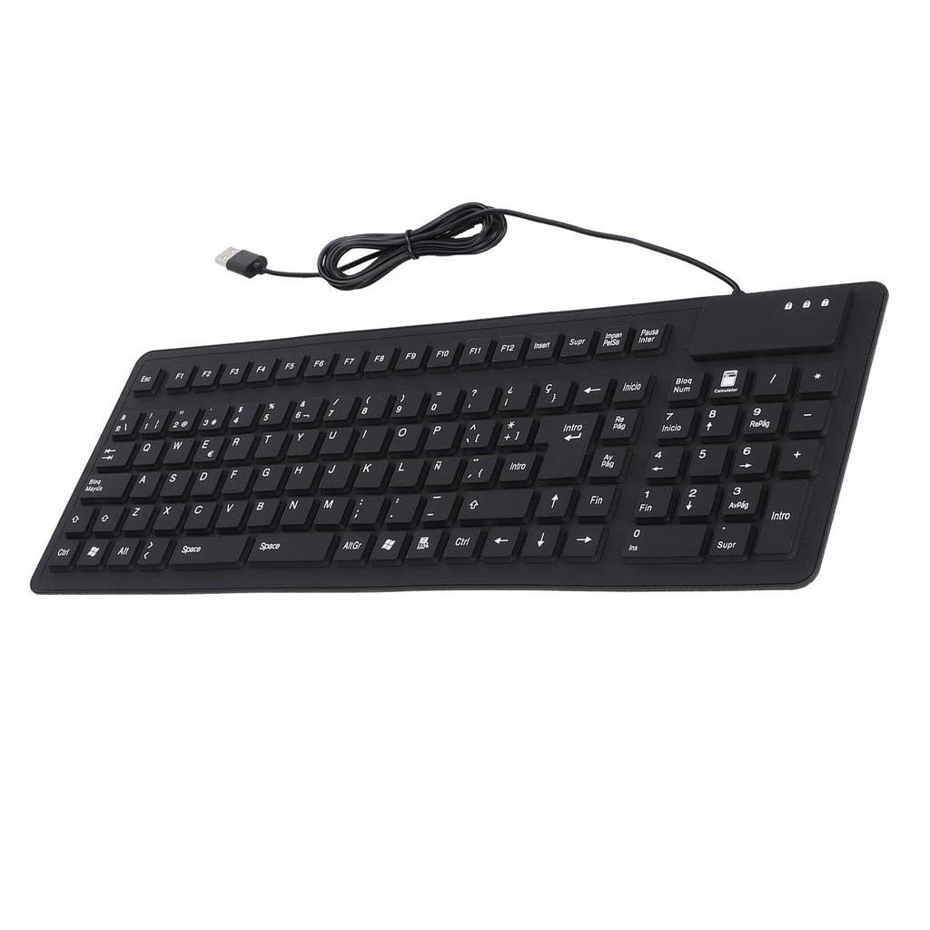 Keyboard 108 Key Spanish USB Wired Portable Foldable Quiet Waterproof Dustproof Silicone Keyboard