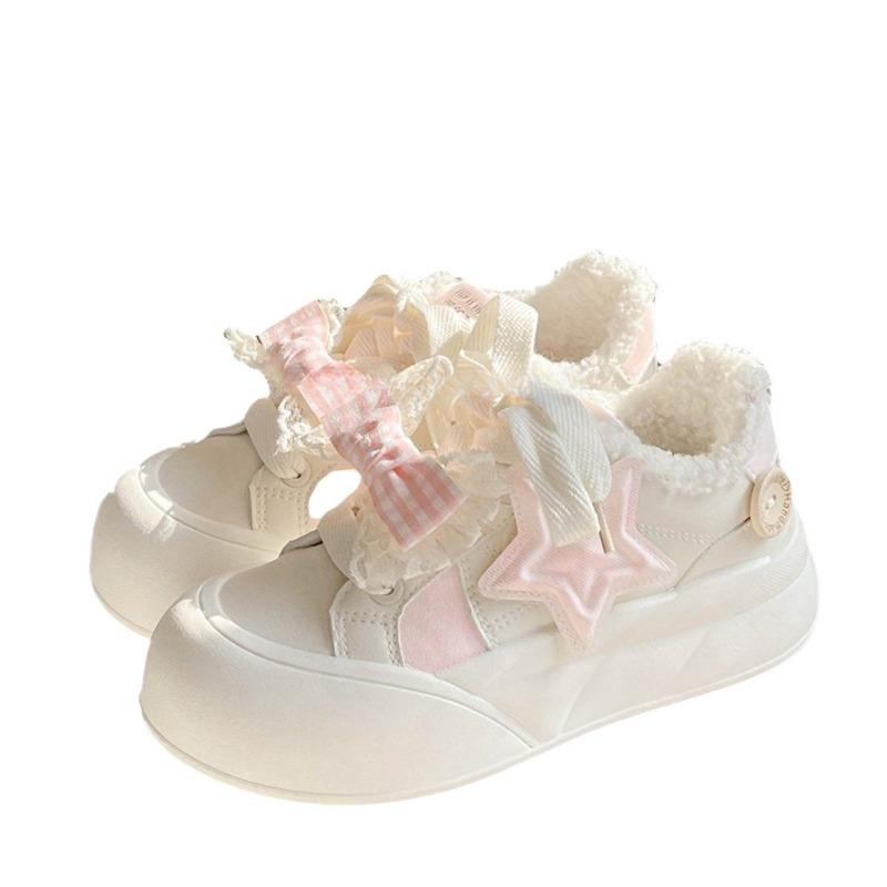 Bow thick baseplate shoes women's new spring and autumn versatile bread shoes little white shoes