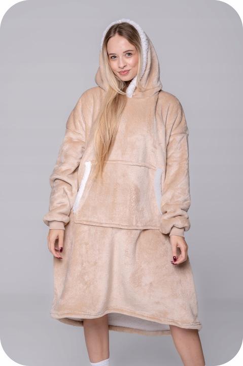 Blanket Sweatshirt Oversize Warm Thick Blanket Sweatshirt 2in1 Beige Fur [Kb-J6]