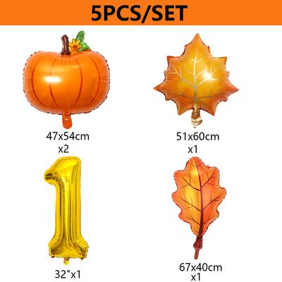 Lot de 5 ballons citrouille avec ballons chiffres 32" pour premier anniversaire Décoration d'automne Thanksgiving Feuilles d'érable Ballons métalliques citrouille