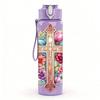1PC Floral Rose Cross Religious Art Print 750ml Color Plastic Sports Water Bottle Leakproof Flip Straw Lid Suitable for Sports Office Home Use