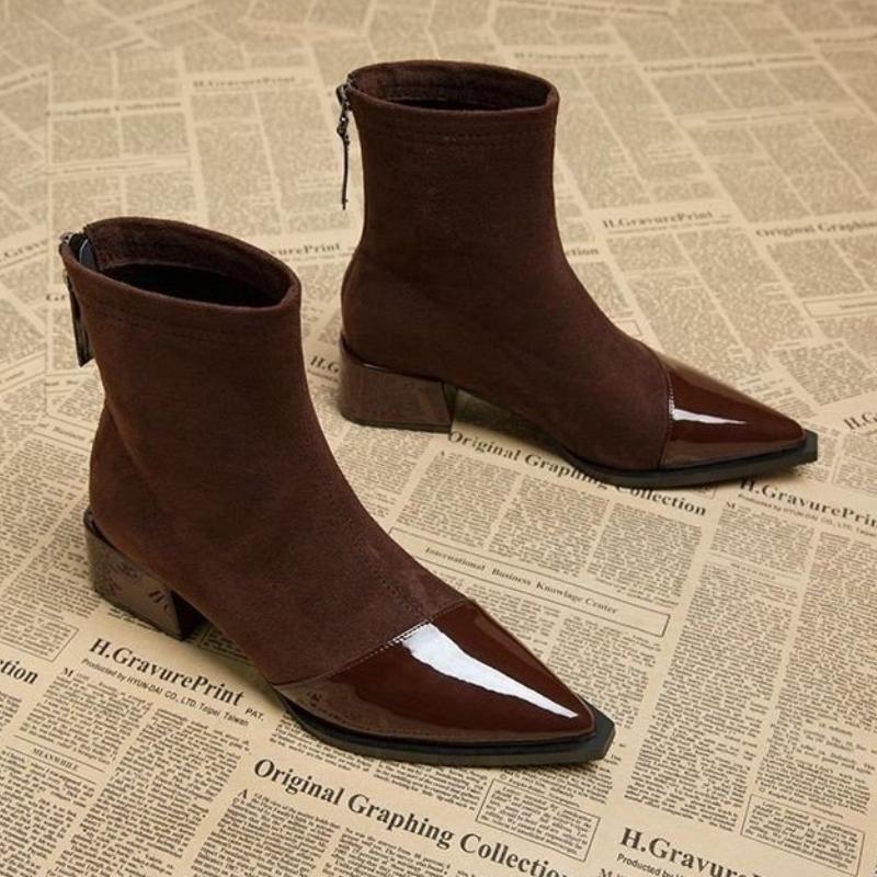 Fashion 2025autumn Simple Versatile Womens Shoes High Quality Ladies Sexy Pointed Toe Comfortable Mid-heel Zipper Short Boots Large Size