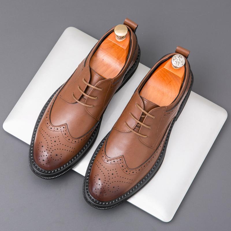 Spring and Autumn Leather Shoes Men's Brock Business Dress Leather Shoes Men's Wedding Groom Shoes