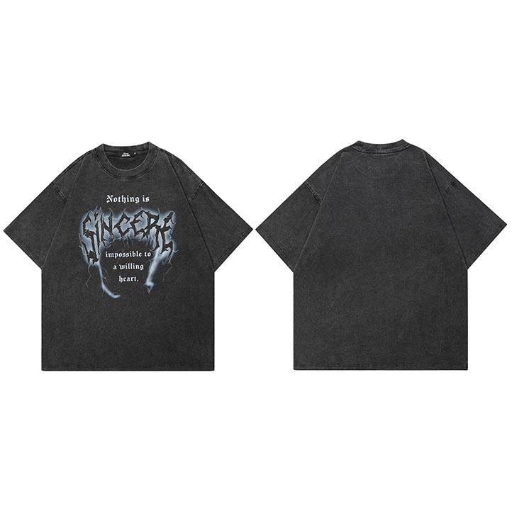 

Hip Hop Retro Washed Black TShirt Streetwear Vintage Graphic Sincere Heart T Shirt Cotton Men Tshirt Unisex Tops Tees Dope S