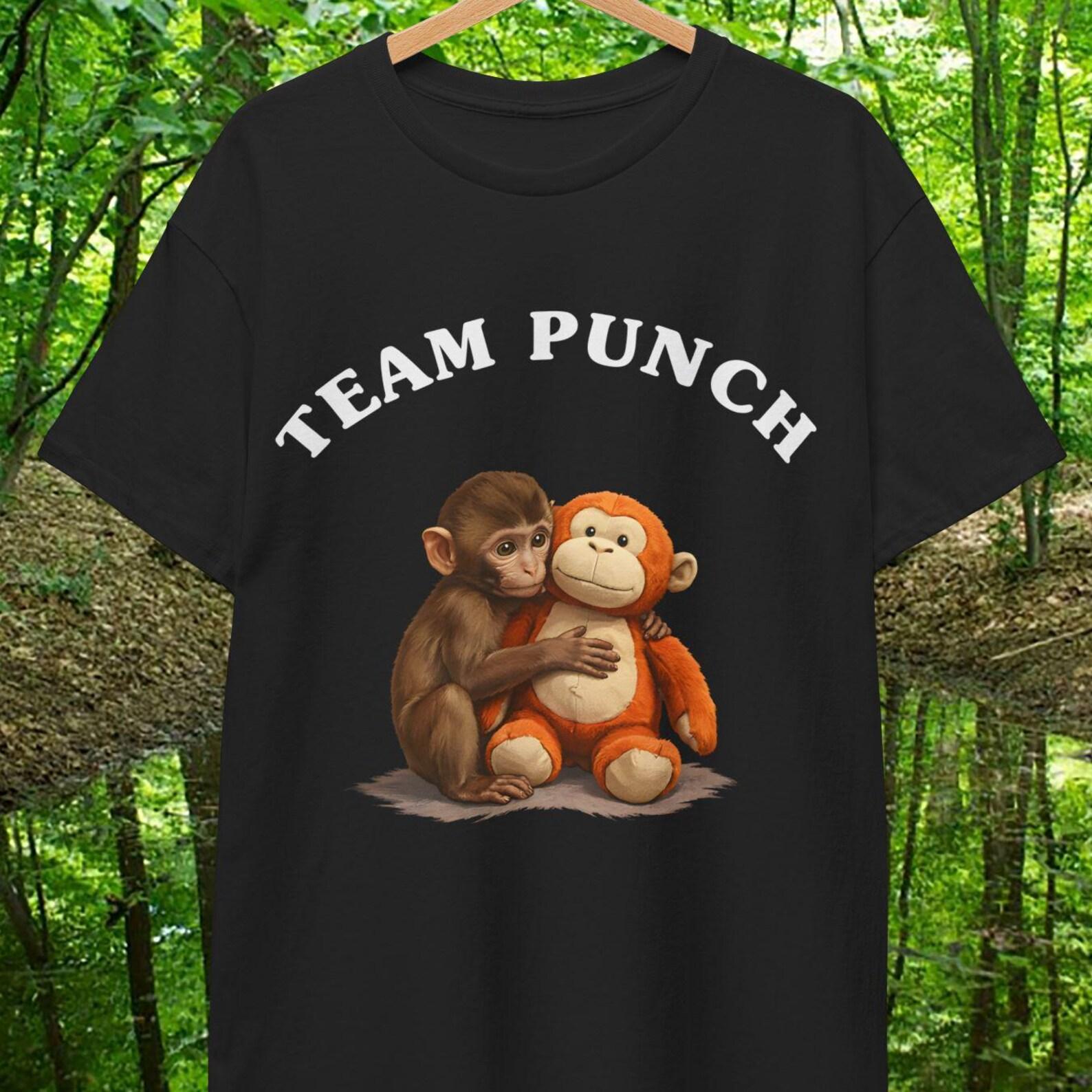 Team Monkey Punch Shirt Gift for Fans, Animal Lover Gifts, Baby Monkey Holding Plush Tee, Team Punch Monkey Meme Tee for Gift 3XL