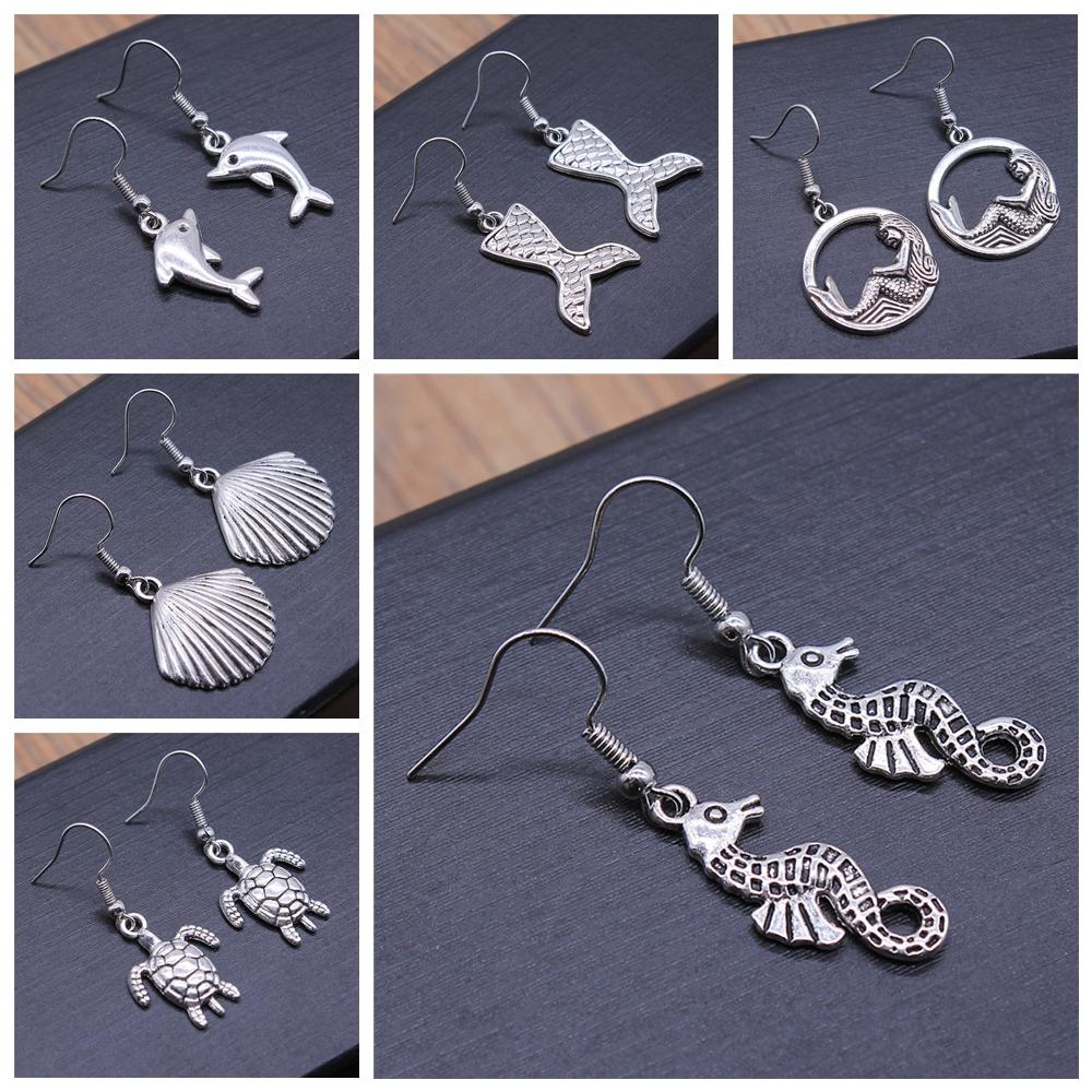 Sea Animal Marine Life Dangle Earring Vintage Shell Dolphin Octopus Squid Turtle Mermaid Shaped Earring For Women Summer Earring