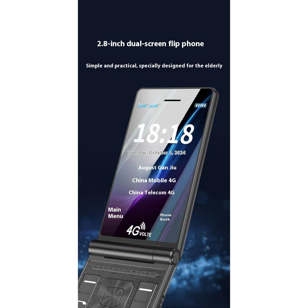 Full Netcom 4G Dual-screen Flip Phone for The Elderly, Flip Phone for The Elderly, Long Standby for The Elderly