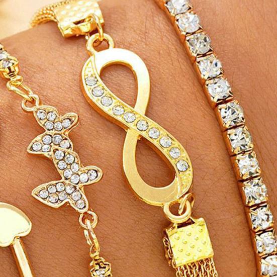 5Pcs/Set Women Stackable Rhinestone Bracelets Alloy Tulip Butterfly Bracelets Layered Cuff Chain Bracelets Jewelry for Party Dating