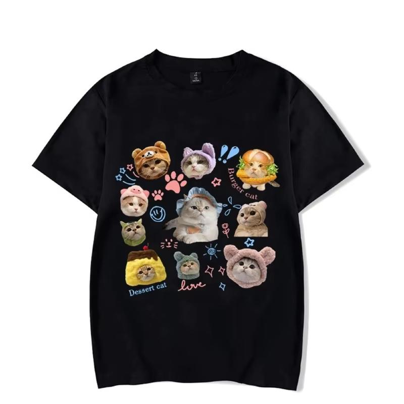 Kawaii Puppy and Kitten Graphic Print Autumn Pure Cotton Men's and Women's T-shirt Short Sleeve Street Fashion Trend Clothing