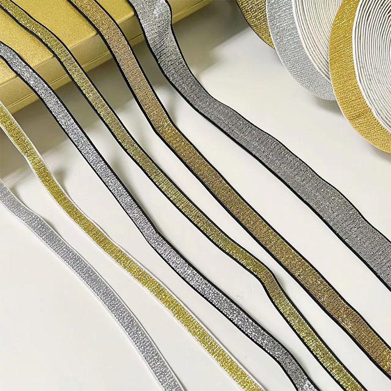 2/5 Metro Faixas Elásticas Macias Dourado Prata Brilhante Fita Elástica Tira para Costura DIY Cós Elástico Acabamento para Artesanato