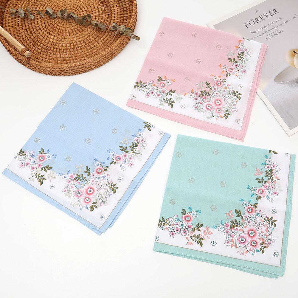 43cm Premium Cotton Floral Handkerchief: Sweat-Absorbing Gift for Moms & Teachers