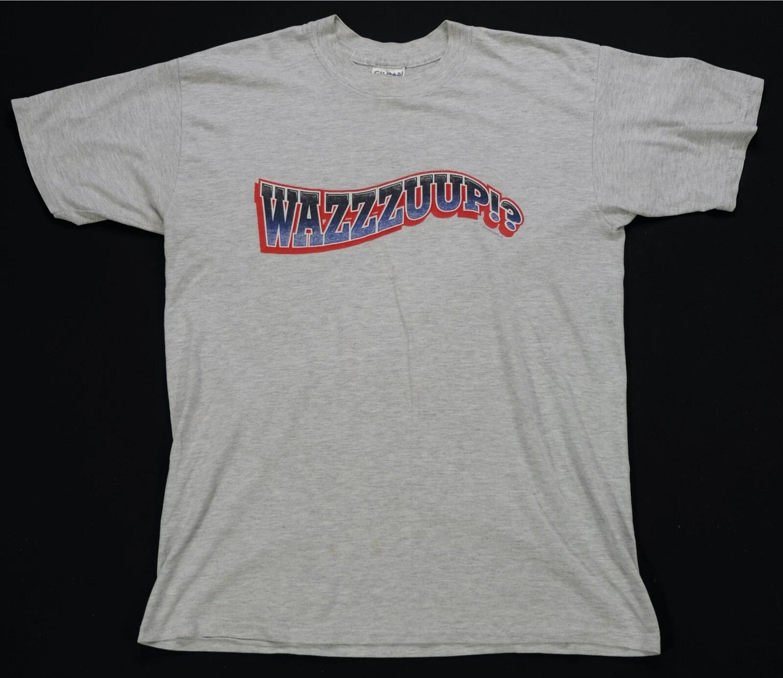 Rare Vintage Wazzzuup!? Spell Out T Shirt 90s 2000s Skater Pop Culture Gray SZ L XL