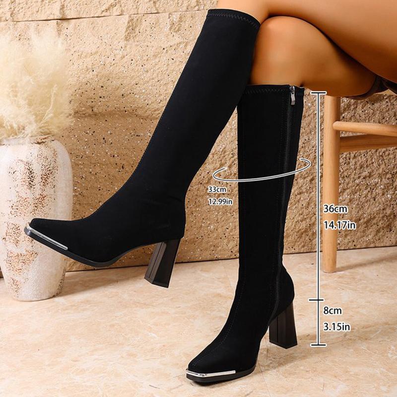 

Fashion Elegant Pu Leather Boots for Women Spring Autumn Fashion Square Toe High Heel Botas Woman Zipper Up Khaki Black Boots Mujer 42