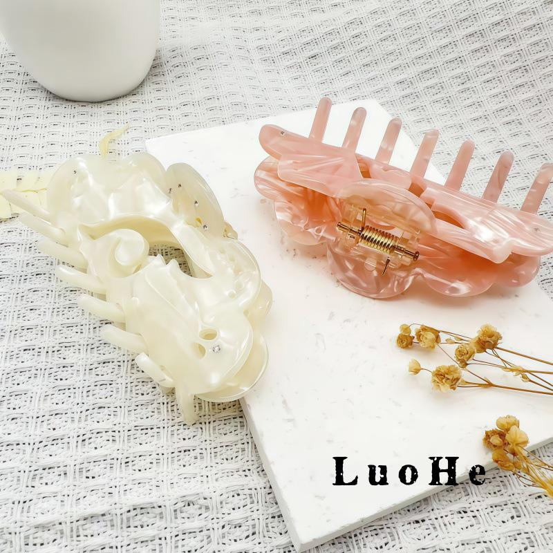 Luohe Jewelry Pink Acetate Rhinestone Shark Hair Clip - Ancient Style Women's High-End Accessory