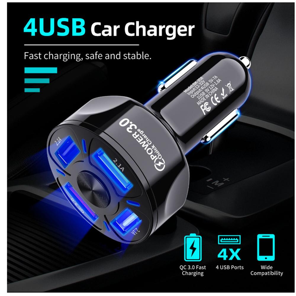 4 Port Car USB Charger 7A 48W Quick Charge Universal 18W Fast Charging in Car Mobile Phone Charger Car Charger AdapterP