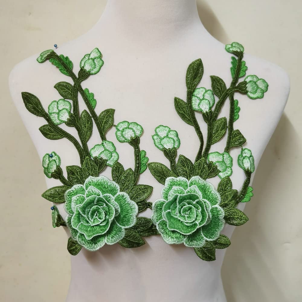 

2шт цветочная вышитая аппликация для ремонта патчей светло-зеленый