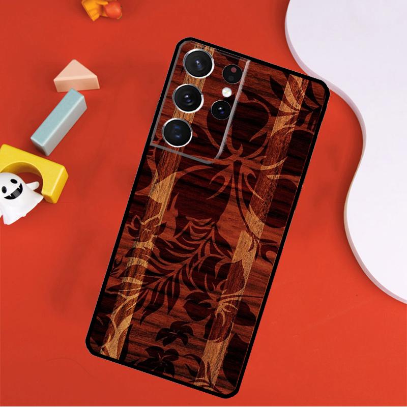 Hawaiian Faux Wood Surfboard Phone Case For Samsung Galaxy S25 Ultra S24 Ultra S9 S10 S20 S21 S22 S23 Plus S24 FE Cover