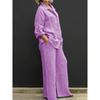 New Solid-color Collarless Shirt and Wide-leg Pants Set for Women - Loose-fitting Casual Long-sleeved Two-piece Set
