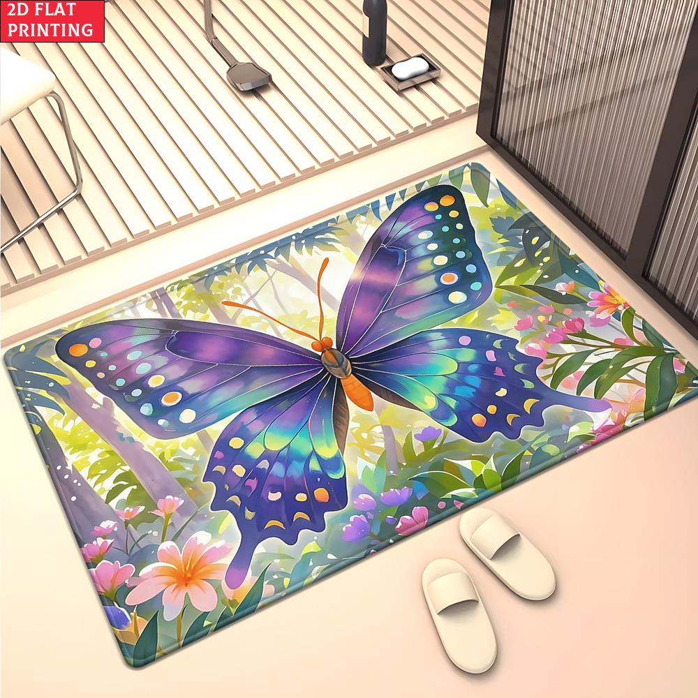 

Watercolor Butterfly Floral Area Rug,Non-Slip Jungle Print Carpet for Living Room Bedroom, Aesthetic Nature Floor Mat Home Decor 40x60cm(15x23 in)