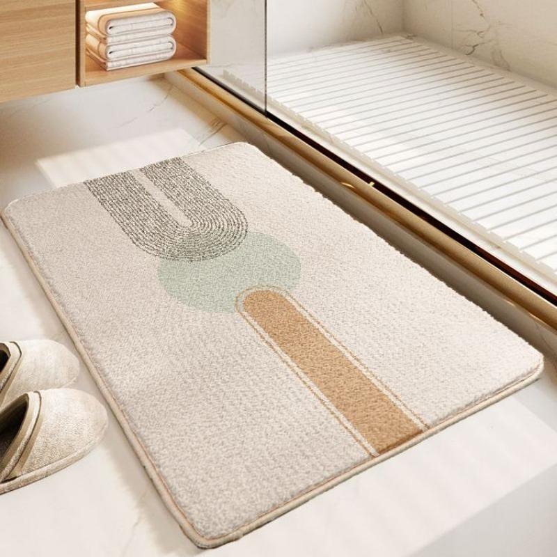 Thick Imitation Cashmere Floor Mat, Simple Water Absorbing and Anti Slip Bathroom Water Absorbing Floor Mat