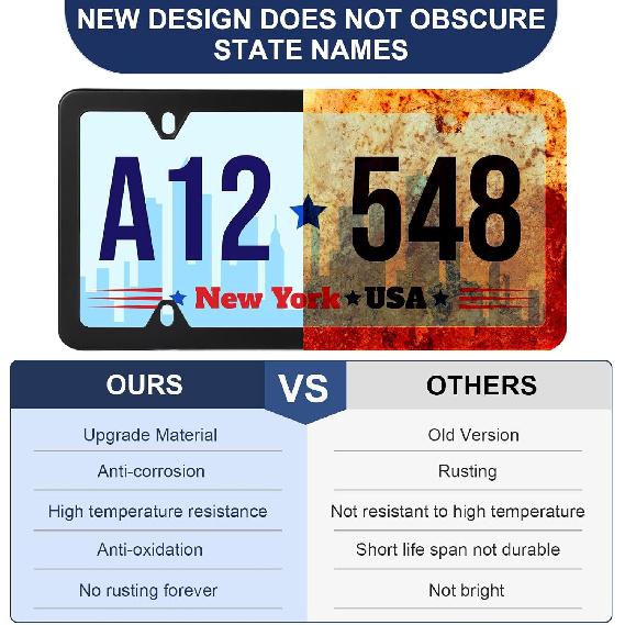 2 Pack Black License Plate Frames, Stainless Steel License Plate Cover, Matte License Plate Holder Car Accessories with Screw Caps (4 Holes)