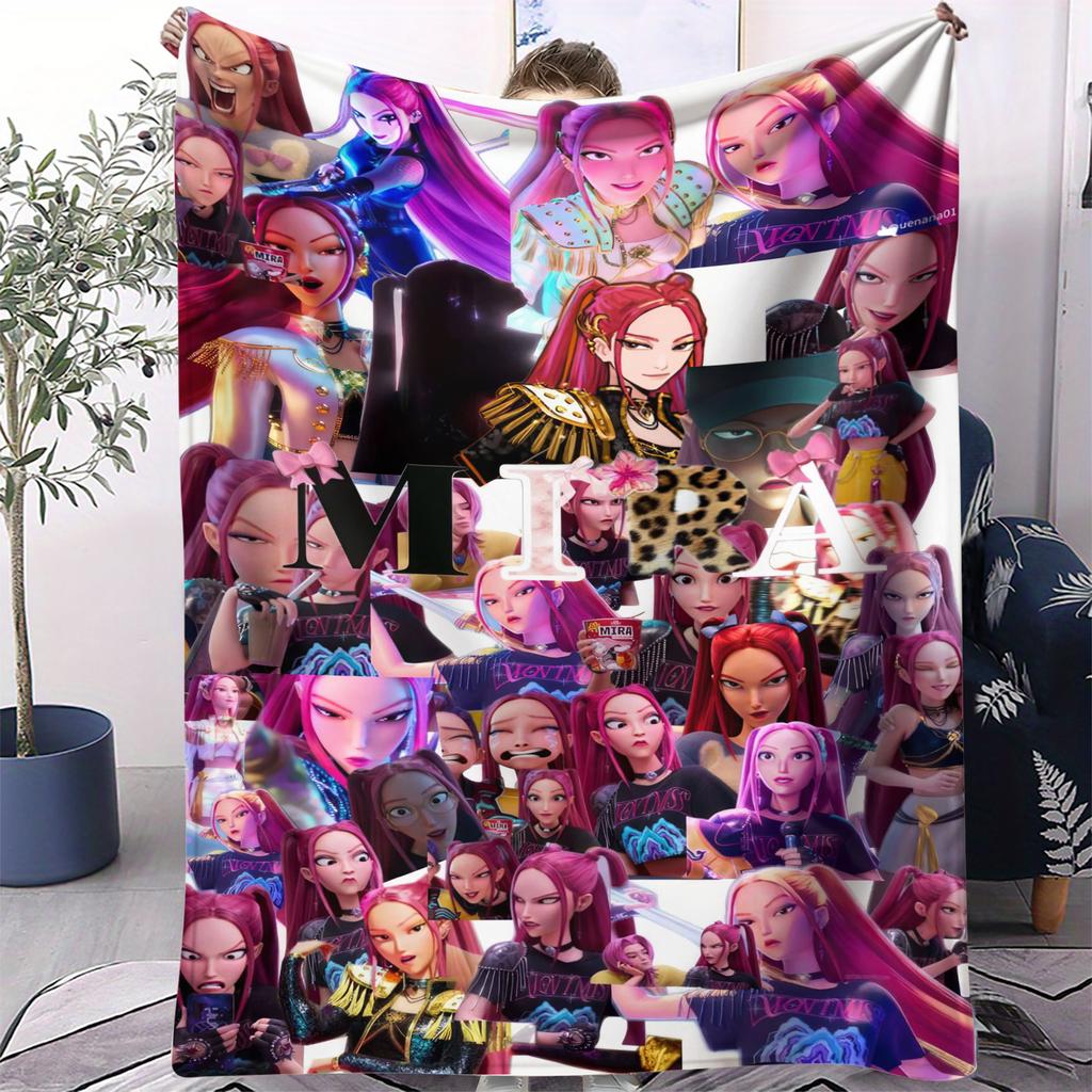 K-Pop Demon Hunter Blanket Hot Anime Girl Team Flannel Throw Blanket Winter Warm Blanket for Living Room Sofa Bed Cover Fan Gift