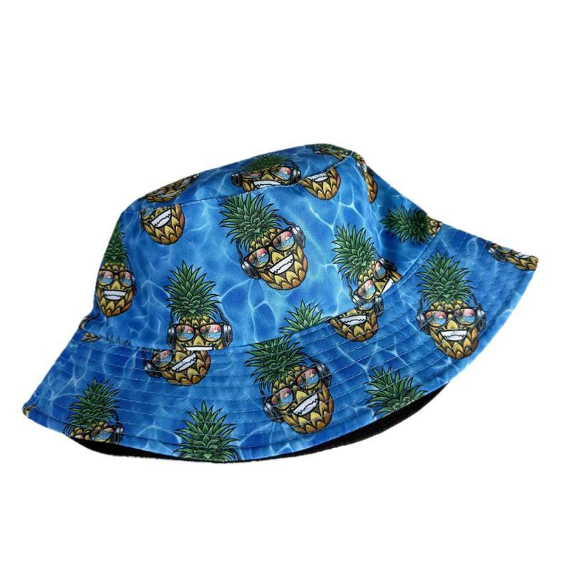Digital printing pineapple pattern fisherman's hat men's and women's sunscreen sunshade basin hat outdoor trend double-sided wear