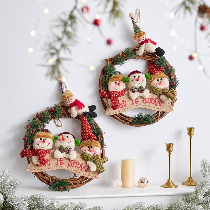 Festival Flannel Holiday Wreath Feature Santa Snowman And Reindeer Indoor Outdoors Christmas Decorations For Family Activities