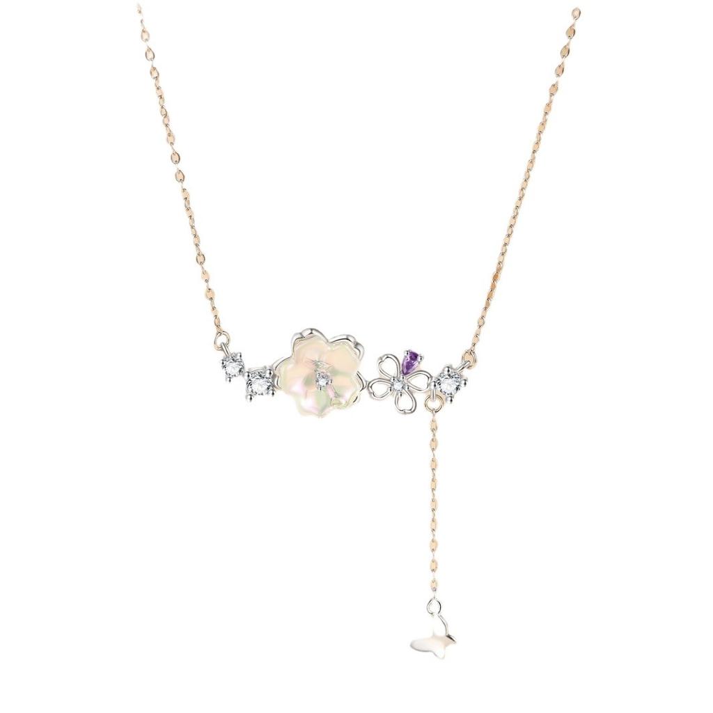 Halskette unter Kirschblüten, weibliches Original-Design, Schmetterlingsanhänger, modisch, vielseitig, Schlüsselbeinkette