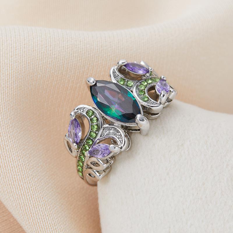 Charm Purple Glass Filled Ring Zircon Classic Hollow Glass Filled Engagement Wedding Rings for Women Party Accessories Gift